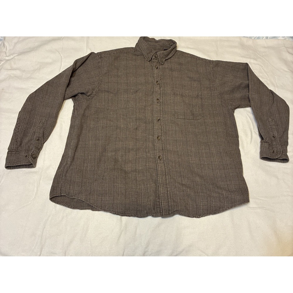 VTG‎ Roundtree & Yorke Casuals Mens XL Brown Plaid Button-down Shirt Grandpacore